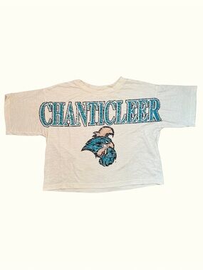 Chanticleer Short Sleeve Graphic Tee - White with Teal Print